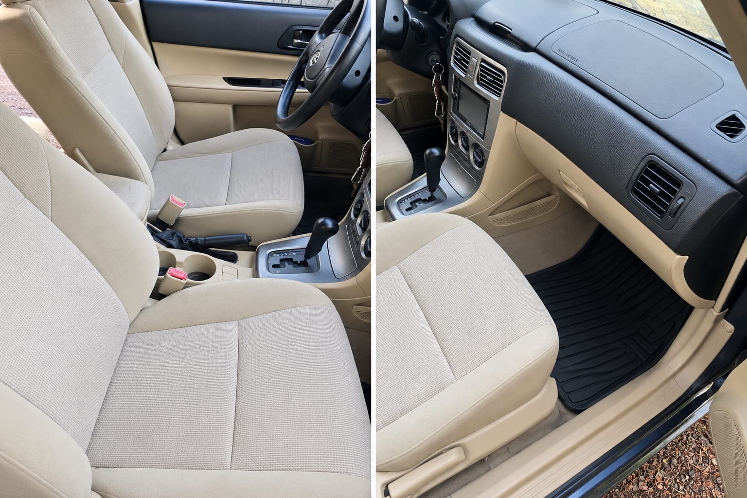 Client-supplied composite showing a cloth front seat and vehicle dashboard